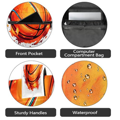 Large Backpack with 15.6 Inch Laptop Compartment, Basketball Flame Adult Backpack for Work, Travel & School College Boys Girls - color: Basketball Flame