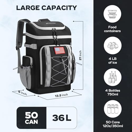 Maelstrom 35/50 Can Insulated Backpack Cooler, Leakproof Soft Lunch Ice Bag - color: Black, size: 50 Can