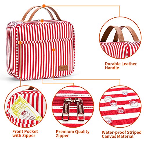 Bosidu Hanging Travel Toiletry Bag,Large Capacity Cosmetic Travel Toiletry Organizer for Women with 4 Compartments & 1 Sturdy Hook,Perfect for Travel/Daily Use/Christmas - color: M-Red