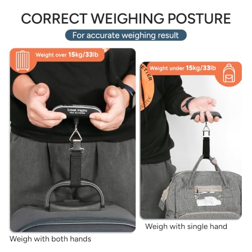 travel inspira Digital Luggage Scale – Portable Hanging Suitcase Weight Scale for Travel, 110 lb Capacity, Backlit LCD Display, Prevents Airport Overweight Fees, Battery Included - color: Silver