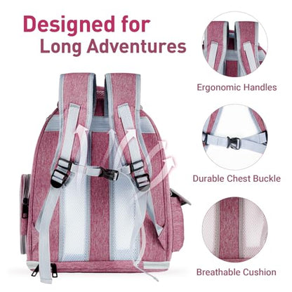Cat Backpack Carrier with Large Space Bubble Window, Airline Approved Breathable Pet Carrier for Small Dogs Cats up to 15lbs, Foldable for Travel Hiking & Outdoor Use - color: Pink