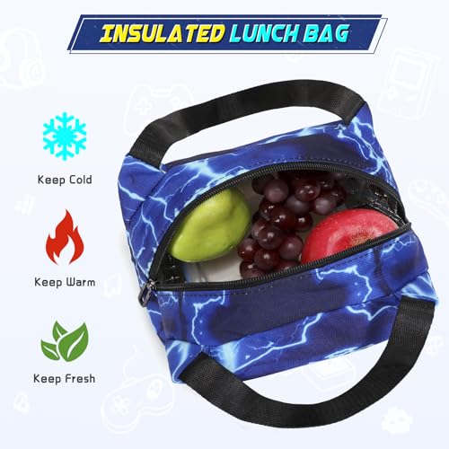 Scothen Boys Backpack, Cool Luminous Gamer School Backpacks for Boys with 14oz Insulated Water Bottle Lunch Bag Pencil Case, Kids Backpack Book Bags for Kindergarten Elementary Middle School - color: Lightning-blue