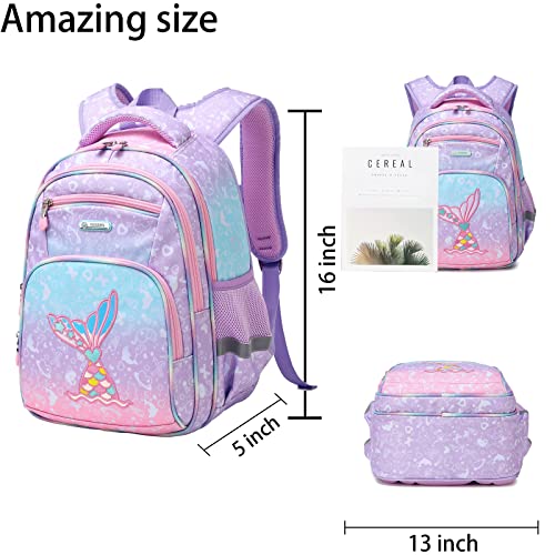 Cusangel Backpack for Girls Boys School Bookbags Kindergarten Elementary Lightweight Waterproof Multifunctional Large Capacity for Backpack (16 inch Fun Prints) - color: Sea Mermaid 16in