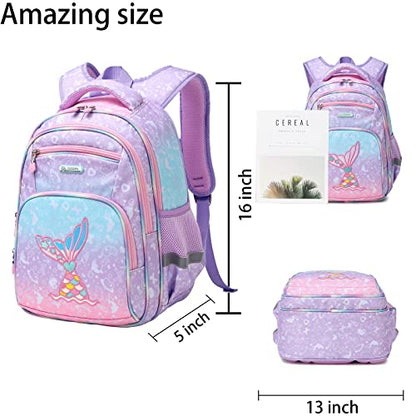 Cusangel Backpack for Girls Boys School Bookbags Kindergarten Elementary Lightweight Waterproof Multifunctional Large Capacity for Backpack (16 inch Fun Prints) - color: Sea Mermaid 16in