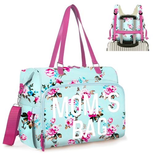 Diaper Bag Tote, Mom Baby Bags for Hospital, Diaper Backpack, Large Capacity Hospital Bags for Labor and Delivery (Blue-Floral MOM'S BAG) - color: Blue-floral Mom's Bag