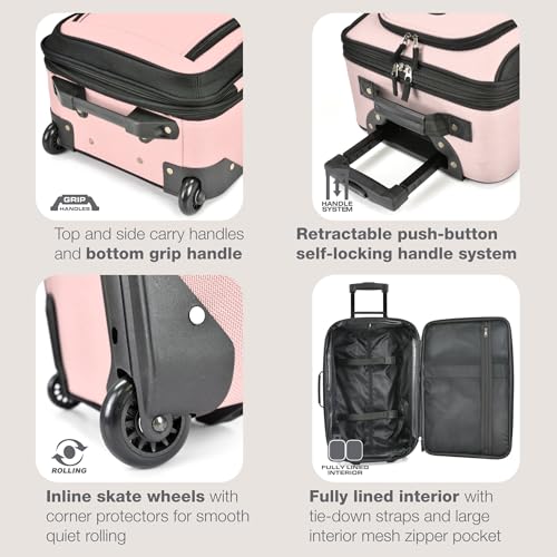 U.S. Traveler Rio Lightweight Softside Rolling Carry-on Suitcase, 2-Wheel Single, Pink - color: Pink, size: 21"