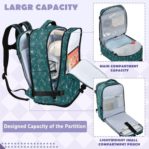 Travel Backpack with Shoe Compartment, 20L Large Capacity Laptop Backpack for Men Women, Teal Hibiscus Daypack for Traveling Hiking Carry On