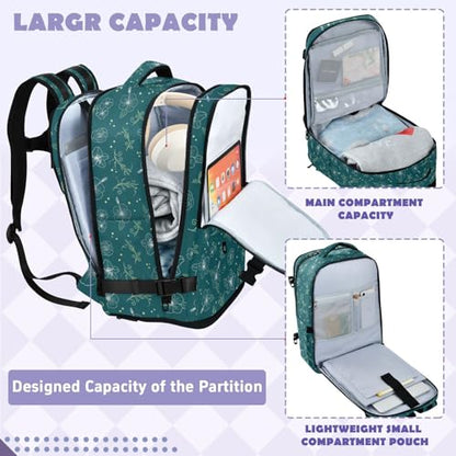 Travel Backpack with Shoe Compartment, 20L Large Capacity Laptop Backpack for Men Women, Teal Hibiscus Daypack for Traveling Hiking Carry On