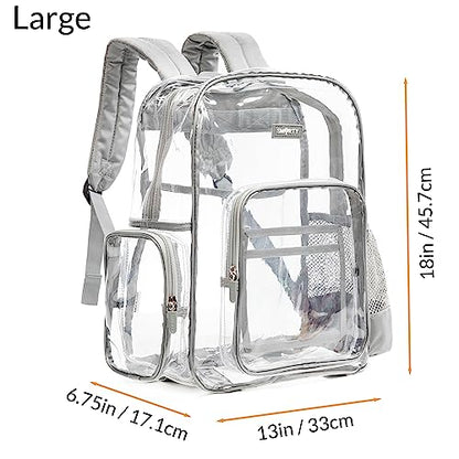 J.CARP Clear Bag Heavy Duty Backpack Durable Transparent See Through Bag - color: Large, Grey