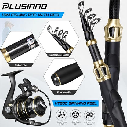 PLUSINNO Fishing Gear,Full Fishing Pole kit Include Fishing Rod and Reel Combo, Tackle Box with Fishing Lures, Fishing Accessories, Fishing Pliers,Fishing Gifts for Men with Fishing Tool Kit - style: Blue Fishing Combo With Bank Fishing Rod Holder