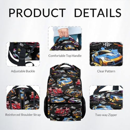 Boys Backpack Set - Racing Car Backpacks for Kids - 3Pcs Toddler Bookbag with Lunch Box & Pencil Case - Lightweight School Bag for Kindergarten/Preschool/Elementary (17 Inch) - color: Black