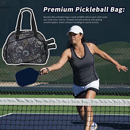 Boulder Bee Pickleball Bags, Premium Pickleball Tote Bag for Girls, Women’s Hand/Shoulder Gym Bag w Water Bottle Holder, with Pickleball Racquet/Paddle Holder - color: Brown cashew flower