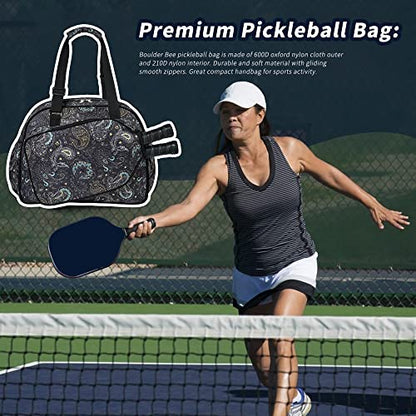Boulder Bee Pickleball Bags, Premium Pickleball Tote Bag for Girls, Women’s Hand/Shoulder Gym Bag w Water Bottle Holder, with Pickleball Racquet/Paddle Holder - color: Brown cashew flower