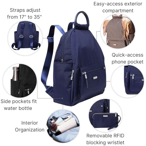 Baggallini Womens With Rfid Phone Wristlet All Day Backpack, Navy, One Size US - color: Navy