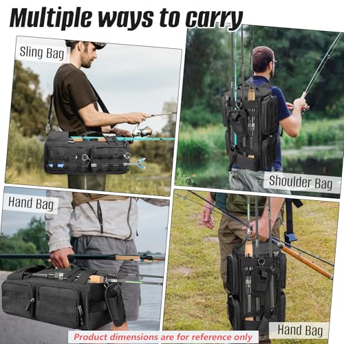 LIWSHWZ Fishing Tackle Backpack with Rod Holders,20L Lightweight Fishing Bag Storage Tackle Box Backpack for 3600 or 3700 Trays,Water Resistant Tackle Bag with Four Pockets (8.66” x 5.90” x17.52”) - size: 8.66" x 5.90" x 17.52"