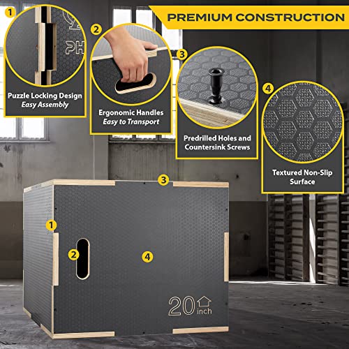 Philosophy Gym 3-in-1 Non-Slip Wooden Plyo Box, Wood Plyometric Jump Box Platform for Home Gym, HIIT, Step-Ups, and Strength Training - size: 24 x 20 x 16 Inch
