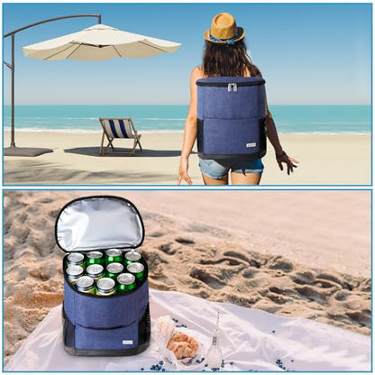 Insulated Cooler Backpack Outdoor - Leak Proof Backpack Cooler 30 Cans, Waterproof Lightweight Cooler Bag for 12h Hot/Cold Retention - Soft Cooler for Travel, Camping, Beach, Lunch - color: Navy-Blue