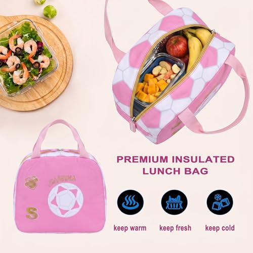 3PCS Kids Backpack Set, School Backpack with Lunch Bag & Pencil Case, Lightweight Waterproof Bookbag for Kids (Pink soccer) - color: Pink Soccer