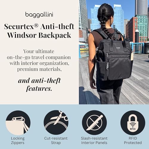 Baggallini Securtex Anti-Theft Windsor Backpack for Travel, Work & College, RFID & Locking Zipper, Up to 16" Laptop - color: Charcoal
