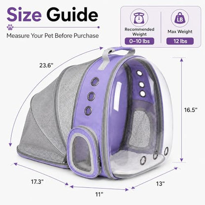 Expandable Cat Carrier Backpack with Bubble Window, Purple - color: Purple