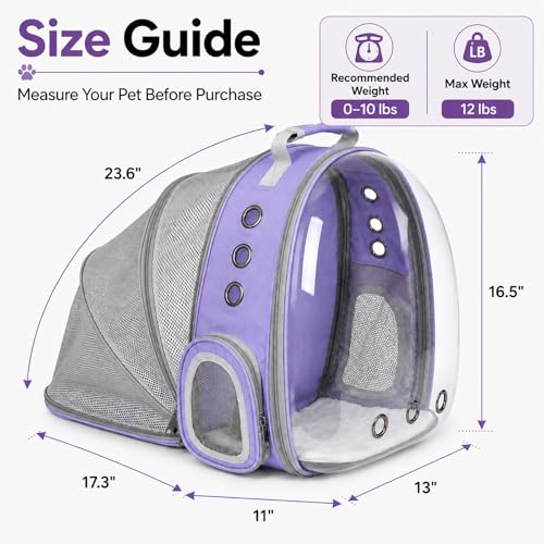 Expandable Cat Carrier Backpack with Bubble Window, Purple - color: Purple