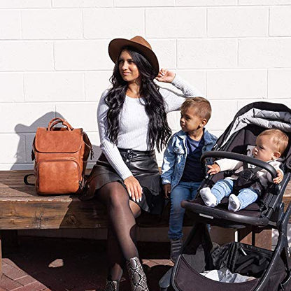Leather Diaper Bag Backpack with Changing Mat Travel Backpack Waterproof&Insulated Large Nappy Bag Stroller Straps, Brown B, 13.8x8x18 Inch (Pack of 1), Travel Backpacks | Travel Backpack Waterproof & Insulated Large Nappy Bag Stroller Straps, 13.8x8x18 I