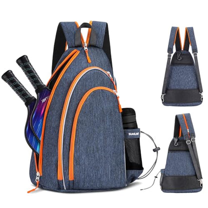 Pickleball Bag, Pickleball Backpack for Men Women, Reversible Crossbody Sling Bag, Pickle Ball Bag for Pickleball Paddle, Tennis, Racket with Fence Hook