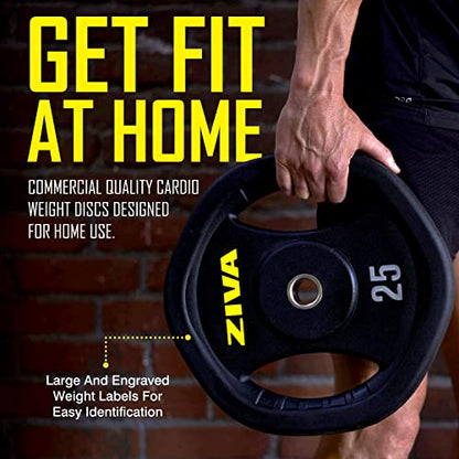 ZIVA 35lb Studio Barbell Weight Set – Adjustable Home Gym Kit with Standard Rubber Urethane Plates, 5' Chrome Bar (1.18" diam) & Collars | Extra Plates Not Included - size: Pair - 2.5lb Discs