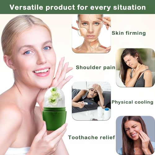 XHJRI Ice Face Roller Massager,Ice Cube Roller for Face, Eyes and Neck Naturally Conditioning and Skin Care,De-Puff Eye Bags,Reduce Migraine Pain,Reusable Massage Silicone Ice Mold (New Green) - color: New Green