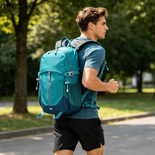 25L Hiking Backpack with Hydration Compartment Water Resistant Outdoor Daypack with Rain Cover Breathable Back System for Outdoor Travel Camping Daily Use Blue - color: Blue