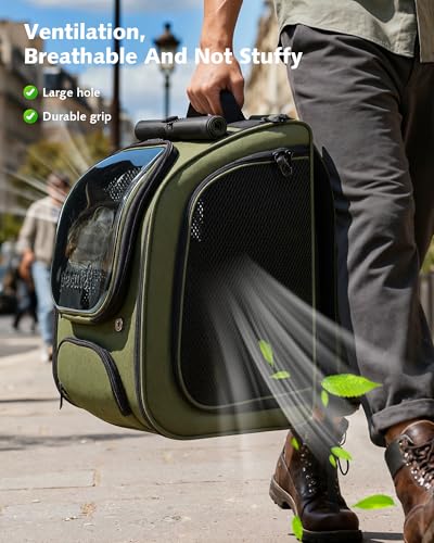 Pecute Expandable Cat Backpack Carrier, Large Space Cat Bubble Backpack, Breathable Cat Carrier, Shaded Dog Backpack Carrier for Travel, Hiking, Vet,12.6" L x 10.2" W x 16.5" H,Green - color: Green(Expandable)
