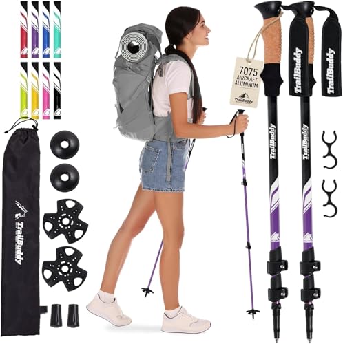 TrailBuddy Trekking Poles – Lightweight 7075 Aluminum Hiking Poles for Women, Men & Seniors – Collapsible Walking Sticks for Travel, Trails & Balance - color: Plum Purple, size: Collapsible