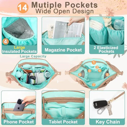 MOMINSIDE Diaper Bag Tote, Leather Diaper Bag Backpack with 14 Pockets, Convertible Baby Bag for Boys Girls, Pañaleras Para Bebe Mommy Bag, Changing Pad, Large 4 Insulated Pockets (Camel) - color: Camel