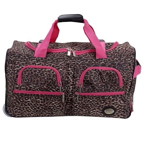 Rockland Rolling Duffel Bag, Black, 22" - color: Pink Leopard, size: 22"