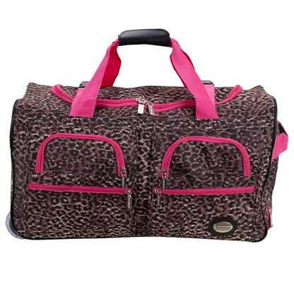 Rockland Rolling Duffel Bag, Black, 22" - color: Pink Leopard, size: 22"