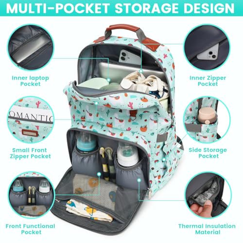 Diaper Bag Backpack, Large Baby Nappy Bags with Portable Changing Pad for Boys and GirlsMultifunction Travel Baby Bag for Moms Dads, Shower Gifts Waterproof and Stylish - color: Green