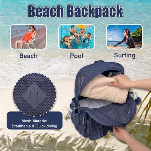 Mesh Backpack for Girls Boys, Heavy Duty Semi-Transparent Mesh Bookbag Womens Mens Mesh Backpacks for School, Sports, Beach, Swimming, Travel - Navy Blue - color: Navy Blue
