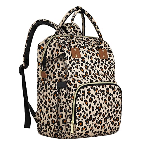 Femuar Diaper Bag Backpack Multifunction Maternity Diaper Bag for Baby Girls & Boys Large Capacity Travel Nappy Bags Leopard Print - color: Leopard Print