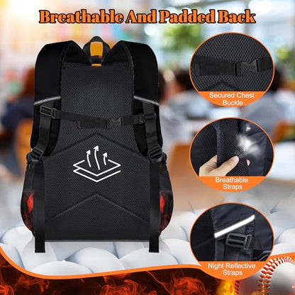 Boys Baseball Backpack with Lunch Box, Kids Backpack Set for School, 17inch Bookbag with Pencil Case Coin Purse Red - color: Baseball