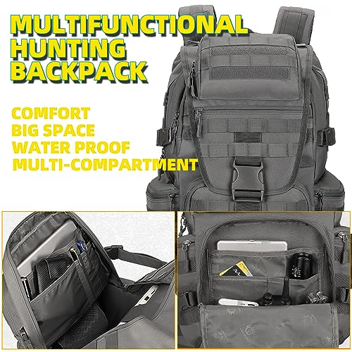 50L Military Tactical Backpack Hiking Waterproof Backpack Large Military Pack 3 Day Assault Pack Molle Bag Rucksack - color: Grey