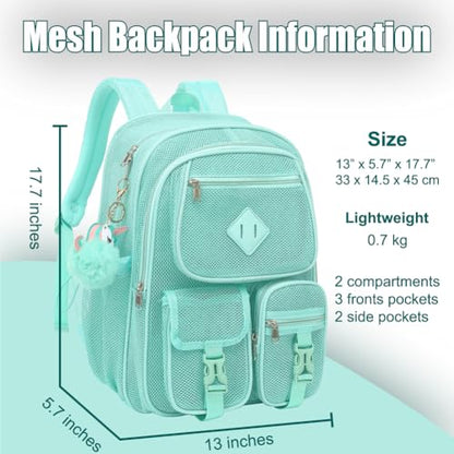 Mesh Backpack for Girls Boys, Heavy Duty Semi-Transparent Mesh Bookbag Womens Mens Mesh Backpacks for School, Sports, Beach, Swimming, Travel Green - color: Green