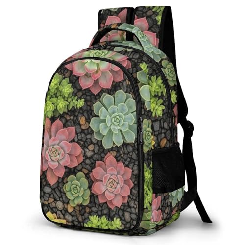 Casual Laptop Backpack Purse Succulent Plants, Cute Travel Bag with Tumbler Holder for Nurse Teacher College Commute - color: Pattern (255)