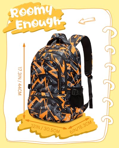 BLUEFAIRY Kids School Backpack for Boys Girls Ages 6-8 8-10 10-12 Elementary Middle School Book Bags with Laptop Compartment Mochilas Escolares para Niños Niñas de 8 10 12 Años (Orange, Geometric) - color: Orange