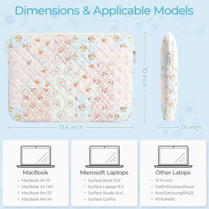 13-14 inch Cotton Quilted Laptop Sleeve for Women, Aesthetic Puffy Laptop Case Carrying Bag Compatible with MacBook Air/Pro 13/Pro 14, Soft Computer Liner Bag (Coloful Pin, 13.3 inch) - color: Coloful Pin, size: 13.3 inch