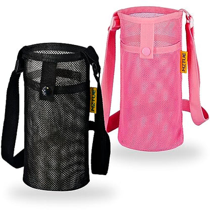 Water Bottle Holder with Strap, Premium Water Bottle Carrier with Strap Easy Clean, Light Water Bottle Carrier Bag, Water Bottle Holder with Pocket for Hiking, Walking, Travel - color: pink & black