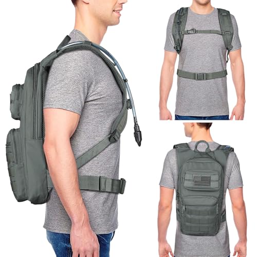 NOOLA Hydration Backpack with 3L TPU Water Bladder, Tactical Molle Water Backpack for Men Women, Hydration Pack for Hiking, Biking, Running and Climbing - color: Grey