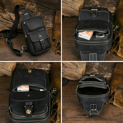 Le'aokuu Outdoor Casual Travel Hiking Crossbody Chest Sling Bag Rig One Shoulder Strap Bag Backpack 1315 - color: Black 2