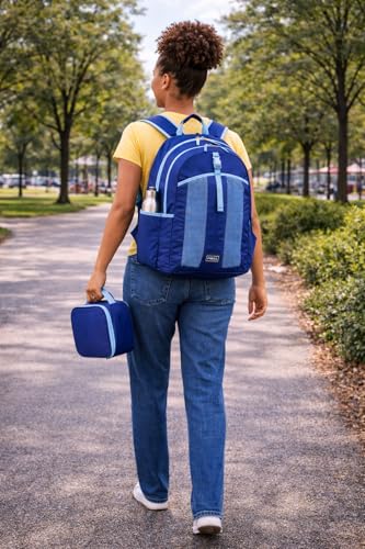 FUEL Lunch Backpack Set Student Water Resistant Bookbag Bag Soft Reusable Insulated Cooler Lunch Box Thermal Travel Office Lunch Bag, Lazuli Blue - color: Lazuli Blue