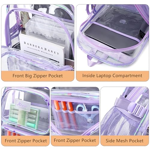 OKKID Heavy Duty Clear Backpack for School Girls Clear Bookbag Transparent Backpack for work See Through Plastic School Bags - color: Black