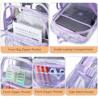 OKKID Heavy Duty Clear Backpack for School Girls Clear Bookbag Transparent Backpack for work See Through Plastic School Bags - color: Beige